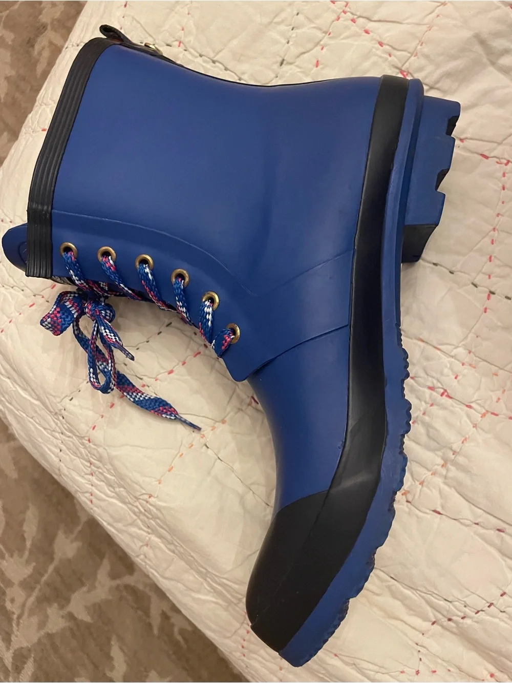 Hilfiger Blue Rain Boots with Multicolor Laces